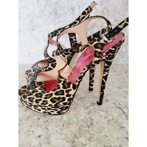Betsey Johnson 10M Strappy Sandal High 6" Heels Animal‎ Print 2013 Stilettos
